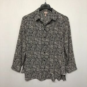 Chico's Women Long Sleeve Blouse Top Button Shirt Size 2 Polyester B300 -12